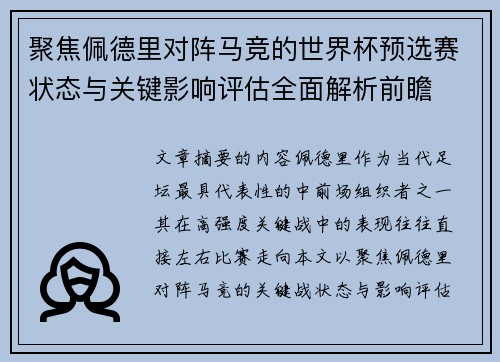 聚焦佩德里对阵马竞的世界杯预选赛状态与关键影响评估全面解析前瞻